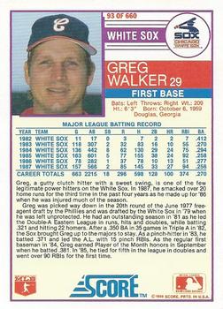 1988 Score #93 Greg Walker Back