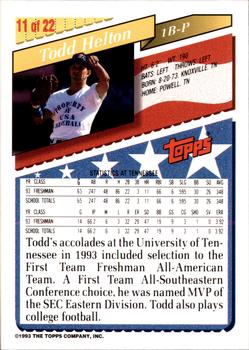 1993 Topps Bazooka Team USA #11 Todd Helton Back