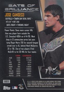2000 Stadium Club - Bats of Brilliance #BB3 Jose Canseco Back