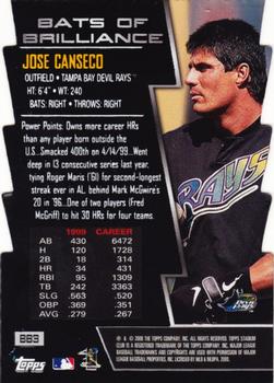 2000 Stadium Club - Bats of Brilliance Die Cuts #BB3 Jose Canseco Back