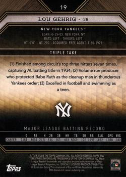 2016 Topps Triple Threads #19 Lou Gehrig Back