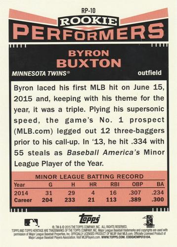 2015 Topps Heritage Rookie Performers 5x7 #RP-10 Byron Buxton Back
