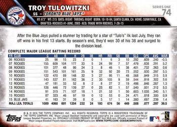 2016 Topps - Purple #74 Troy Tulowitzki Back