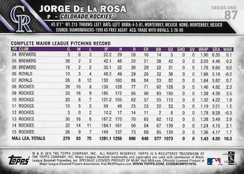 2016 Topps - Purple #87 Jorge De La Rosa Back