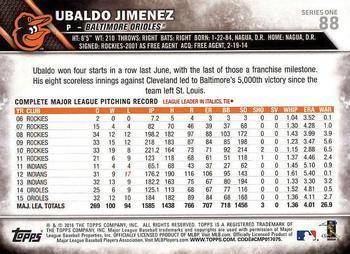 2016 Topps - Purple #88 Ubaldo Jimenez Back