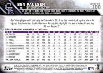 2016 Topps - Purple #108 Ben Paulsen Back