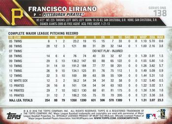 2016 Topps - Purple #138 Francisco Liriano Back