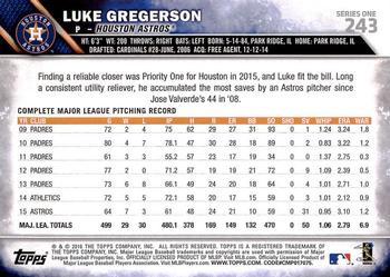 2016 Topps - Purple #243 Luke Gregerson Back