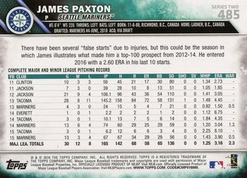 2016 Topps - Purple #485 James Paxton Back