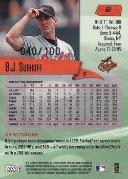 2000 Stadium Club - First Day Issue #61 B.J. Surhoff Back