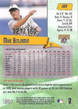 2000 Stadium Club - First Day Issue #189 Mike Benjamin Back