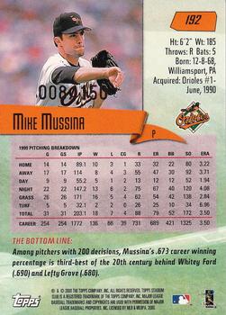 2000 Stadium Club - First Day Issue #192 Mike Mussina Back