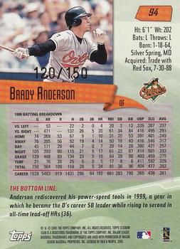 2000 Stadium Club - One of a Kind #94 Brady Anderson  Back