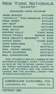 1991 1922 American Caramel (E120) Reprint #NNO Dave Bancroft Back