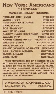 1991 1922 American Caramel (E120) Reprint #NNO Babe Ruth Back
