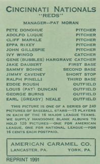 1991 1922 American Caramel (E120) Reprint #NNO Jake Daubert Back