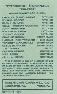 1991 1922 American Caramel (E120) Reprint #NNO Clyde Barnhart Back