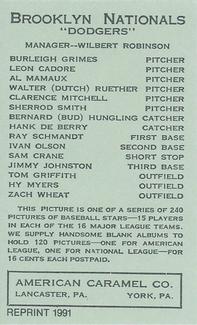 1991 1922 American Caramel (E120) Reprint #NNO Sam Crane Back