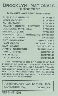 1991 1922 American Caramel (E120) Reprint #NNO Tom Griffith Back