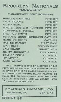 1991 1922 American Caramel (E120) Reprint #NNO Hy Myers Back