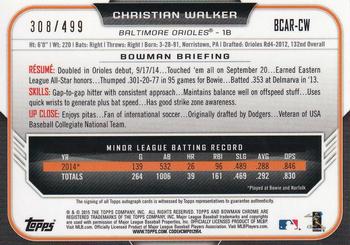 2015 Bowman - Chrome Rookie Autographs Refractor #BCAR-CW Christian Walker Back