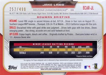 2015 Bowman - Chrome Rookie Autographs Refractor #BCAR-JL Jake Lamb Back