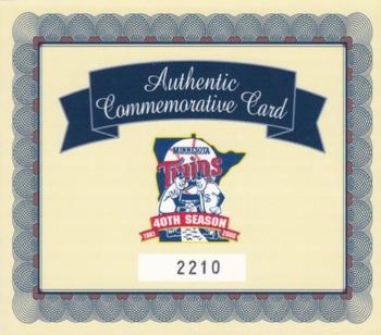 2000-09 Minnesota Twins Bobblehead Cards #NNO Harmon Killebrew Back