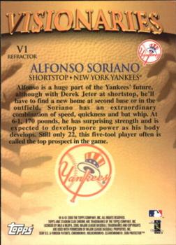 2000 Stadium Club Chrome - Visionaries Refractors #V1 Alfonso Soriano  Back