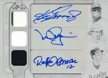 2014 Topps Triple Threads - Autograph Relic Combos White Whale Printing Plates #TTARC-GMA Mark McGwire / Roberto Alomar / Ken Griffey Jr. Front