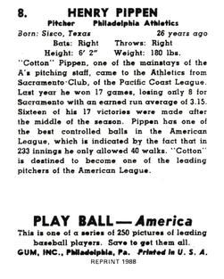 1988 1939 Play Ball Reprints #8 Cotton Pippen Back