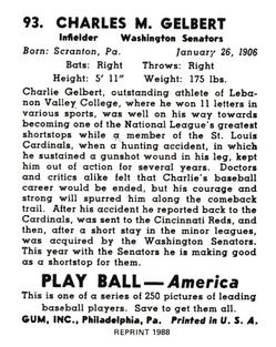 1988 1939 Play Ball Reprints #93 Charlie Gelbert Back