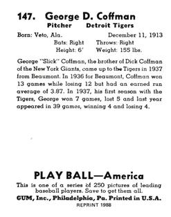 1988 1939 Play Ball Reprints #147 George Coffman Back