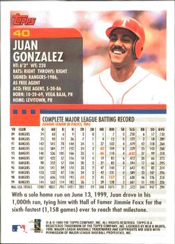 2000 Topps - Home Team Advantage #40 Juan Gonzalez Back