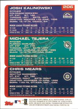 2000 Topps - Home Team Advantage #206 Josh Kalinowski / Michael Tejera / Chris Mears Back