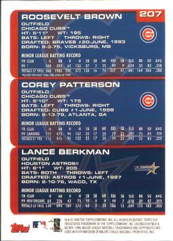 2000 Topps - Home Team Advantage #207 Roosevelt Brown / Corey Patterson / Lance Berkman Back