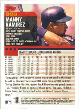 2000 Topps - Home Team Advantage #398 Manny Ramirez Back
