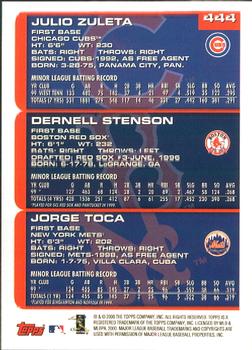 2000 Topps - Home Team Advantage #444 Julio Zuleta / Dernell Stenson / Jorge Toca Back