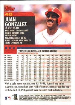 2000 Topps - Limited Edition #40 Juan Gonzalez Back