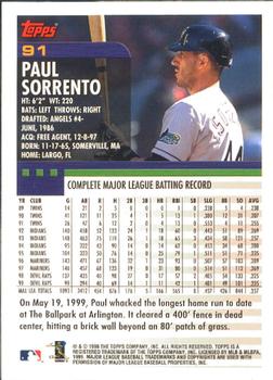 2000 Topps - Limited Edition #91 Paul Sorrento Back