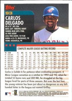 2000 Topps - Limited Edition #93 Carlos Delgado Back