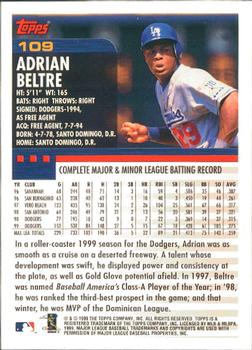 2000 Topps - Limited Edition #109 Adrian Beltre Back