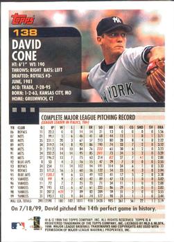 2000 Topps - Limited Edition #138 David Cone Back