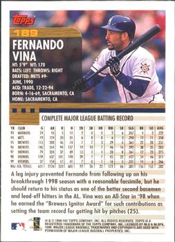 2000 Topps - Limited Edition #189 Fernando Vina Back