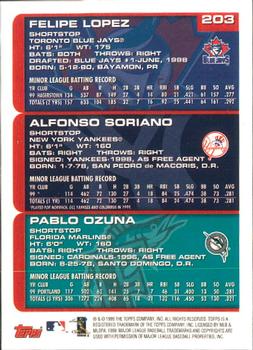 2000 Topps - Limited Edition #203 Felipe Lopez / Pablo Ozuna / Alfonso Soriano Back