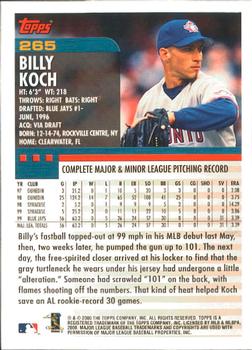 2000 Topps - Limited Edition #265 Billy Koch Back