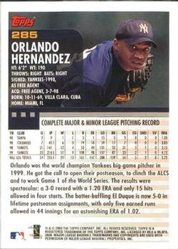 2000 Topps - Limited Edition #285 Orlando Hernandez Back
