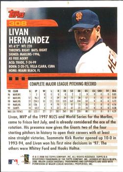 2000 Topps - Limited Edition #308 Livan Hernandez Back