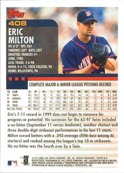 2000 Topps - Limited Edition #408 Eric Milton Back