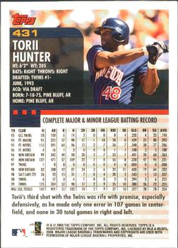 2000 Topps - Limited Edition #431 Torii Hunter Back