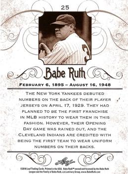 2016 Leaf Babe Ruth Collection #25 Babe Ruth Back